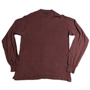 Vtg BACHRACH 100% Silk Mock Neck Sweater‎ Mens L Maroon Burgundy 90s Y2K Knit